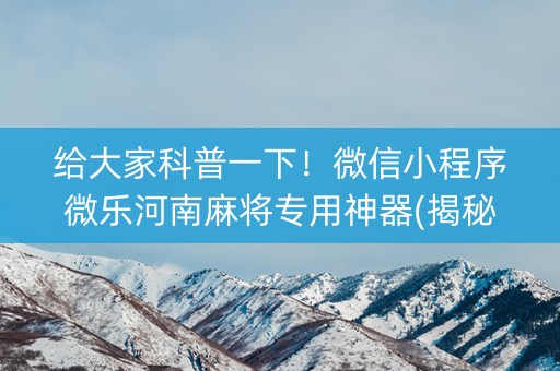 给大家科普一下！微信小程序微乐河南麻将专用神器(揭秘手机上专用神器)