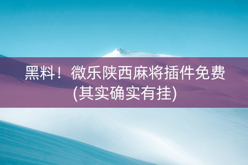 黑料！微乐陕西麻将插件免费(其实确实有挂)