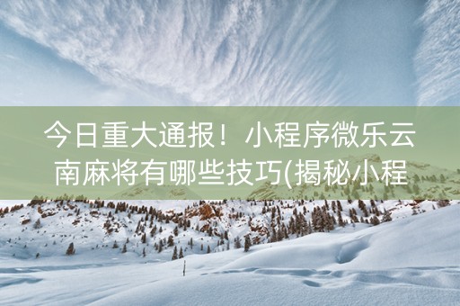 今日重大通报！小程序微乐云南麻将有哪些技巧(揭秘小程序输赢规律)