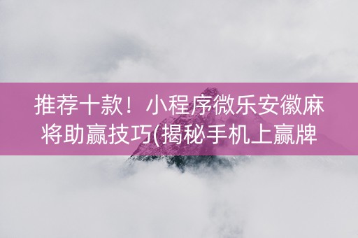 推荐十款！小程序微乐安徽麻将助赢技巧(揭秘手机上赢牌的技巧)