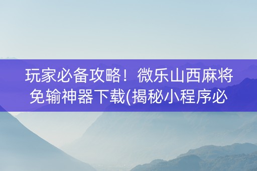 玩家必备攻略！微乐山西麻将免输神器下载(揭秘小程序必备神器)