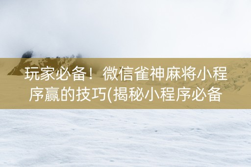 玩家必备！微信雀神麻将小程序赢的技巧(揭秘小程序必备神器)