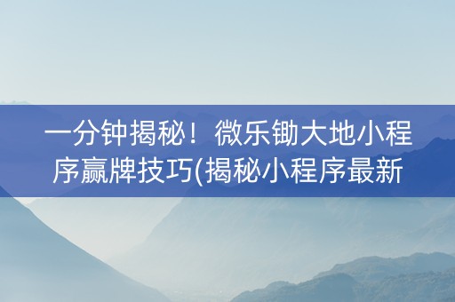 一分钟揭秘！微乐锄大地小程序赢牌技巧(揭秘小程序最新神器下载)
