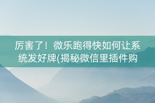 厉害了！微乐跑得快如何让系统发好牌(揭秘微信里插件购买)