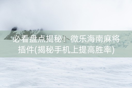 必看盘点揭秘！微乐海南麻将插件(揭秘手机上提高胜率)