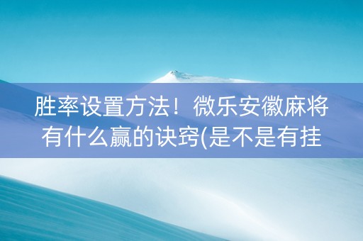 胜率设置方法！微乐安徽麻将有什么赢的诀窍(是不是有挂)