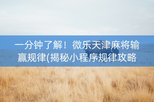 一分钟了解！微乐天津麻将输赢规律(揭秘小程序规律攻略)