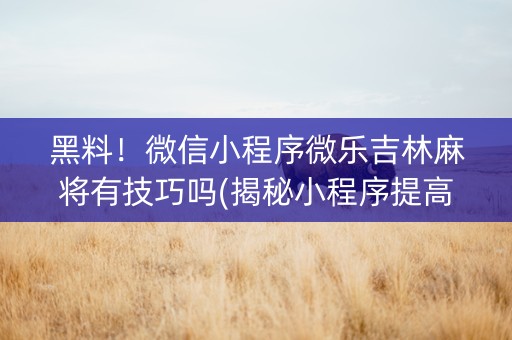 黑料！微信小程序微乐吉林麻将有技巧吗(揭秘小程序提高赢的概率)