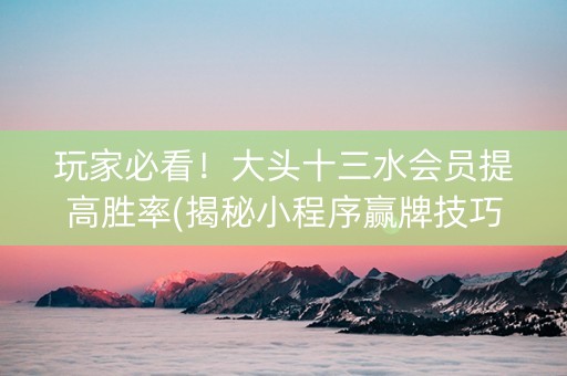 玩家必看！大头十三水会员提高胜率(揭秘小程序赢牌技巧)