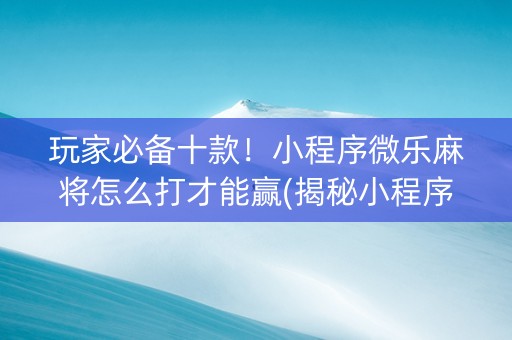 玩家必备十款！小程序微乐麻将怎么打才能赢(揭秘小程序助攻神器)