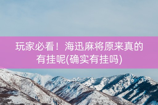 玩家必看！海迅麻将原来真的有挂呢(确实有挂吗)
