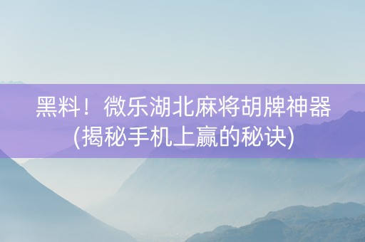 黑料！微乐湖北麻将胡牌神器(揭秘手机上赢的秘诀)