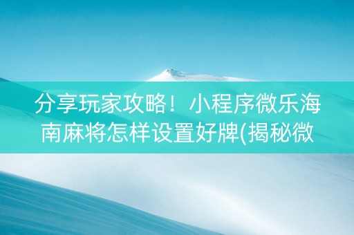 分享玩家攻略！小程序微乐海南麻将怎样设置好牌(揭秘微信里提高赢的概率)