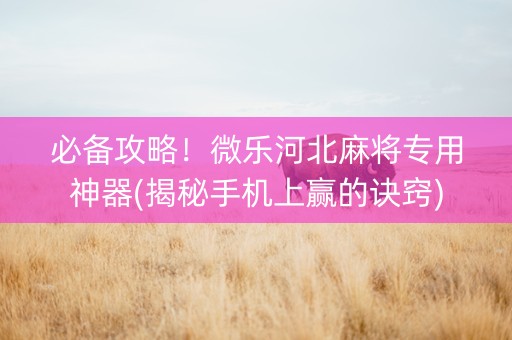 必备攻略！微乐河北麻将专用神器(揭秘手机上赢的诀窍)