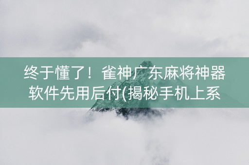 终于懂了！雀神广东麻将神器软件先用后付(揭秘手机上系统发好牌)