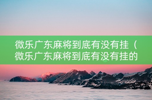微乐广东麻将到底有没有挂（微乐广东麻将到底有没有挂的）