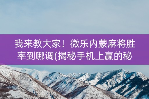 我来教大家！微乐内蒙麻将胜率到哪调(揭秘手机上赢的秘诀)