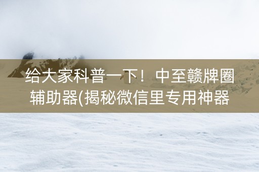 给大家科普一下！中至赣牌圈辅助器(揭秘微信里专用神器)