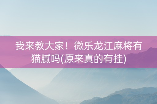 我来教大家！微乐龙江麻将有猫腻吗(原来真的有挂)