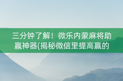 三分钟了解！微乐内蒙麻将助赢神器(揭秘微信里提高赢的概率)