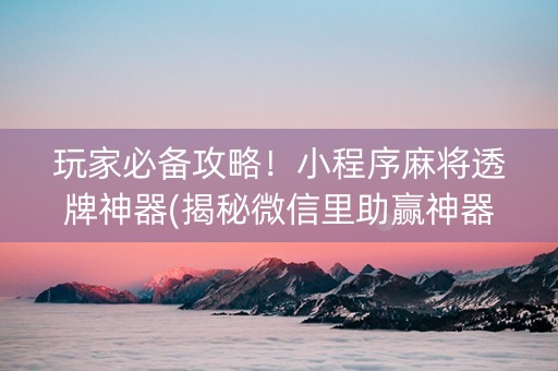 玩家必备攻略！小程序麻将透牌神器(揭秘微信里助赢神器)