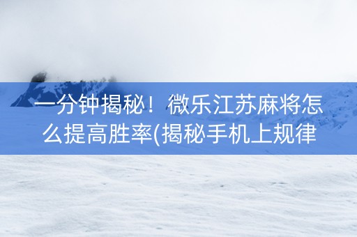 一分钟揭秘！微乐江苏麻将怎么提高胜率(揭秘手机上规律攻略)