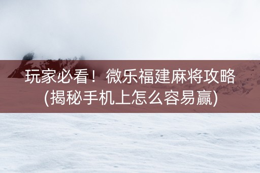 玩家必看！微乐福建麻将攻略(揭秘手机上怎么容易赢)