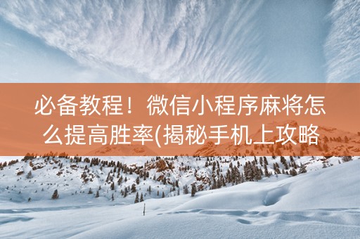 必备教程！微信小程序麻将怎么提高胜率(揭秘手机上攻略插件)