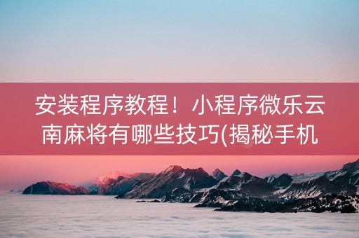 安装程序教程！小程序微乐云南麻将有哪些技巧(揭秘手机上助手软件)
