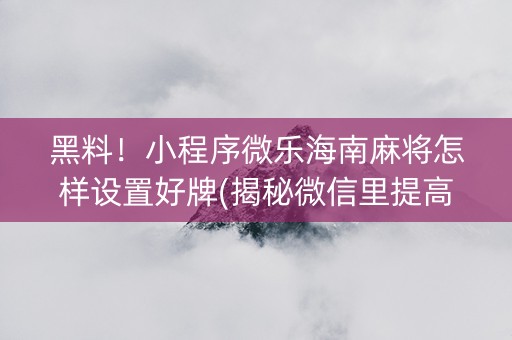 黑料！小程序微乐海南麻将怎样设置好牌(揭秘微信里提高胜率)