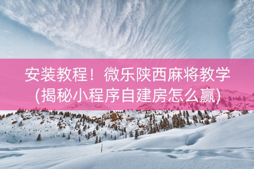 安装教程！微乐陕西麻将教学(揭秘小程序自建房怎么赢)