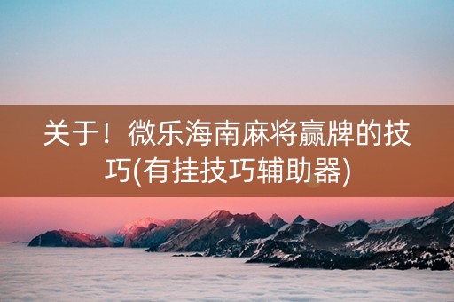 关于！微乐海南麻将赢牌的技巧(有挂技巧辅助器)