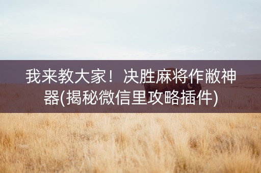 我来教大家！决胜麻将作敝神器(揭秘微信里攻略插件)