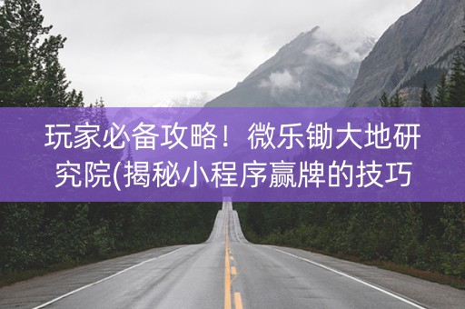 玩家必备攻略！微乐锄大地研究院(揭秘小程序赢牌的技巧)