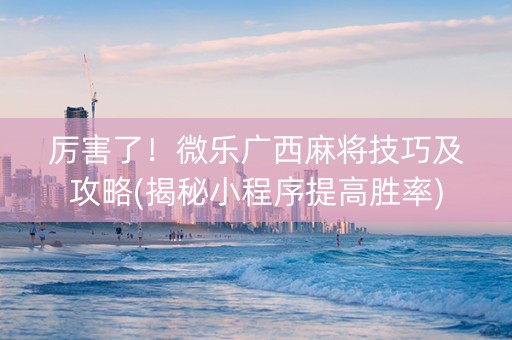 厉害了！微乐广西麻将技巧及攻略(揭秘小程序提高胜率)