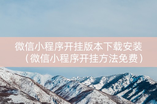 微信小程序开挂版本下载安装（微信小程序开挂方法免费）