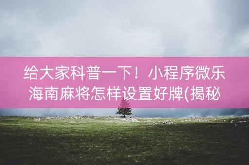 给大家科普一下！小程序微乐海南麻将怎样设置好牌(揭秘手机上提高胜率)