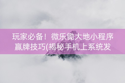 玩家必备！微乐锄大地小程序赢牌技巧(揭秘手机上系统发好牌)