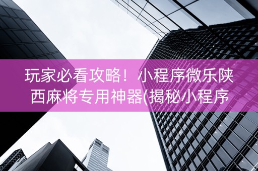 玩家必看攻略！小程序微乐陕西麻将专用神器(揭秘小程序提高胜率)