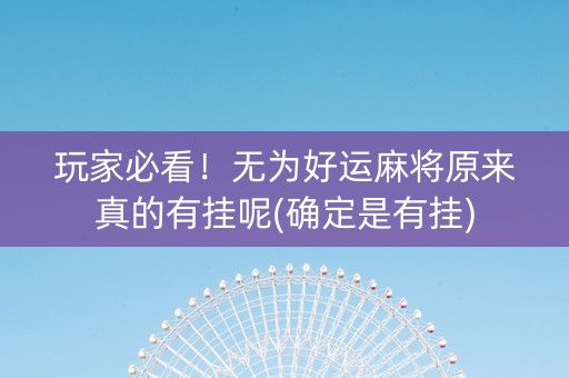 玩家必看！无为好运麻将原来真的有挂呢(确定是有挂)