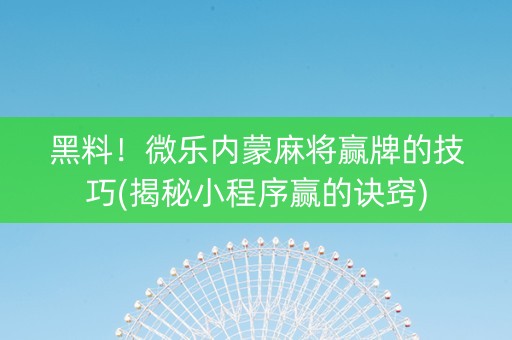 黑料！微乐内蒙麻将赢牌的技巧(揭秘小程序赢的诀窍)