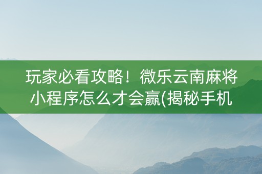 玩家必看攻略！微乐云南麻将小程序怎么才会赢(揭秘手机上专用神器)