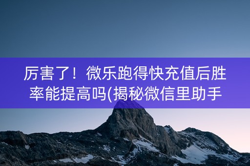 厉害了！微乐跑得快充值后胜率能提高吗(揭秘微信里助手软件)
