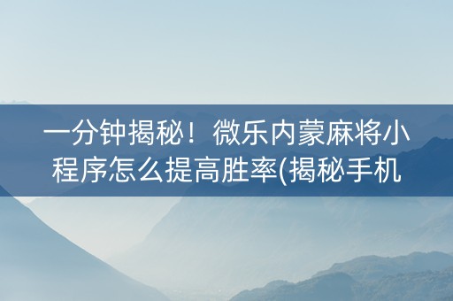 一分钟揭秘！微乐内蒙麻将小程序怎么提高胜率(揭秘手机上胡牌技巧)