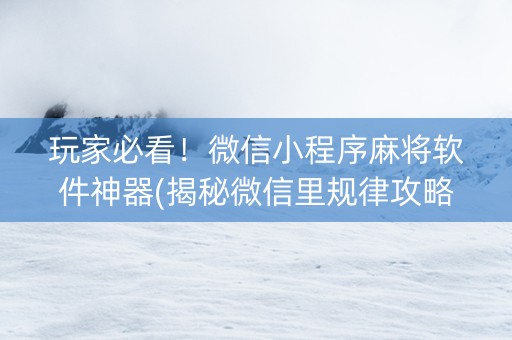 玩家必看！微信小程序麻将软件神器(揭秘微信里规律攻略)