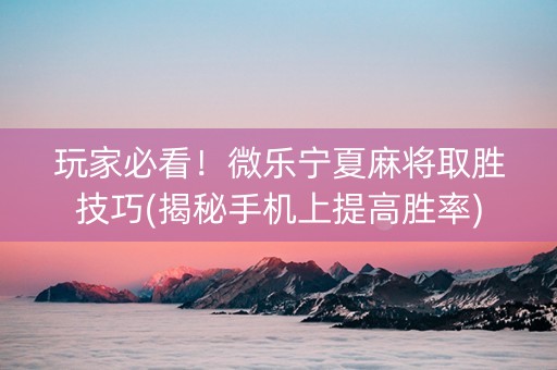 玩家必看！微乐宁夏麻将取胜技巧(揭秘手机上提高胜率)