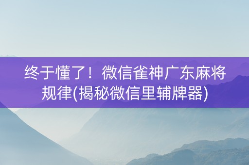 终于懂了！微信雀神广东麻将规律(揭秘微信里辅牌器)