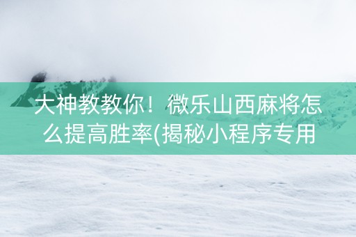 大神教教你！微乐山西麻将怎么提高胜率(揭秘小程序专用神器下载)