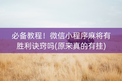 必备教程！微信小程序麻将有胜利诀窍吗(原来真的有挂)