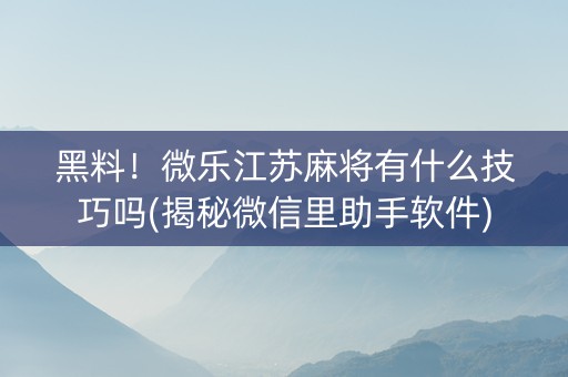 黑料！微乐江苏麻将有什么技巧吗(揭秘微信里助手软件)